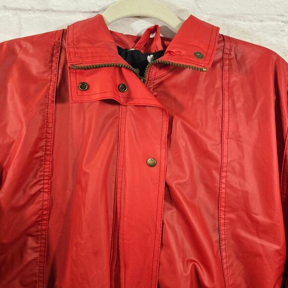 M Totes Red Raincoat Vintage Women's Size L Black White Polka Dot Lined Hooded - Picture 2 of 14